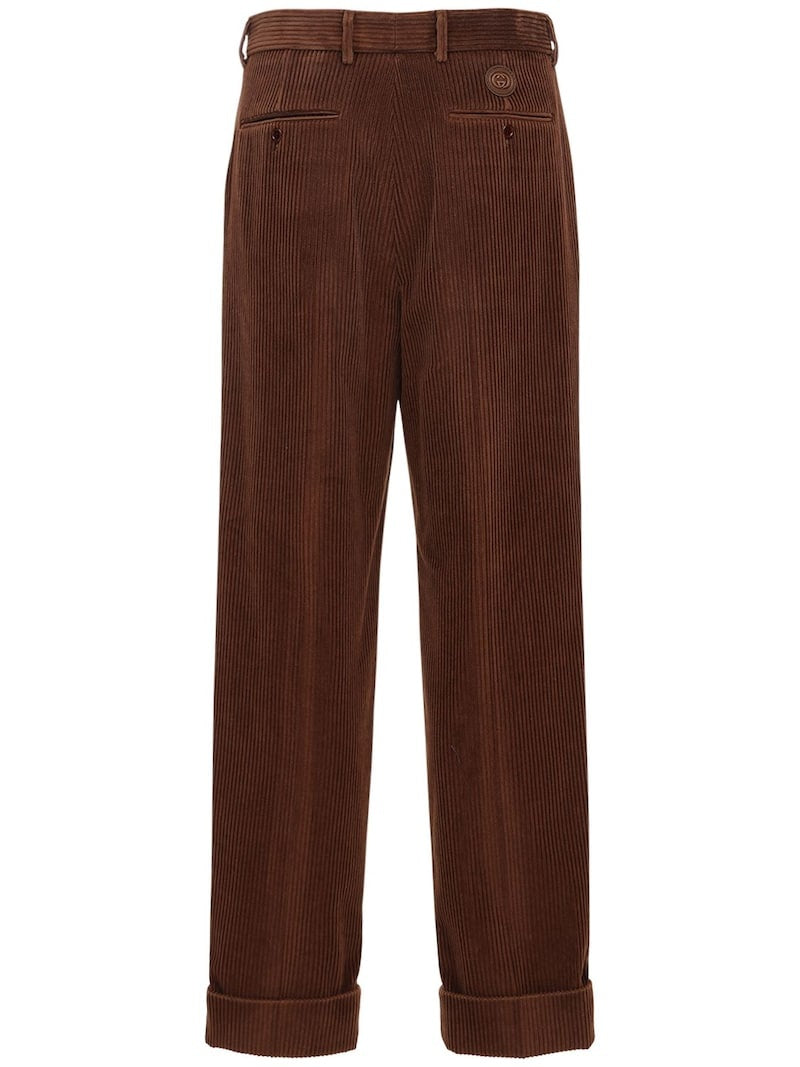 Leather patch corduroy pants